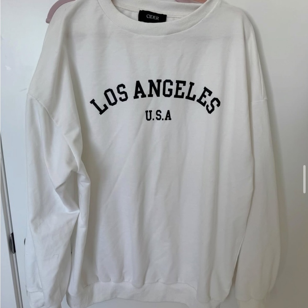 Cider White Crewneck Sweater with Black Lettering